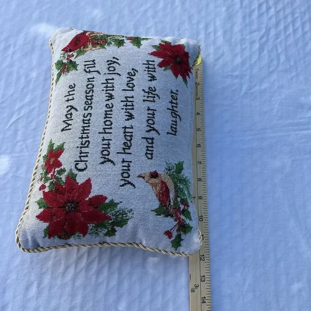 Small tapestry Christmas pillow Poinsettia graphic